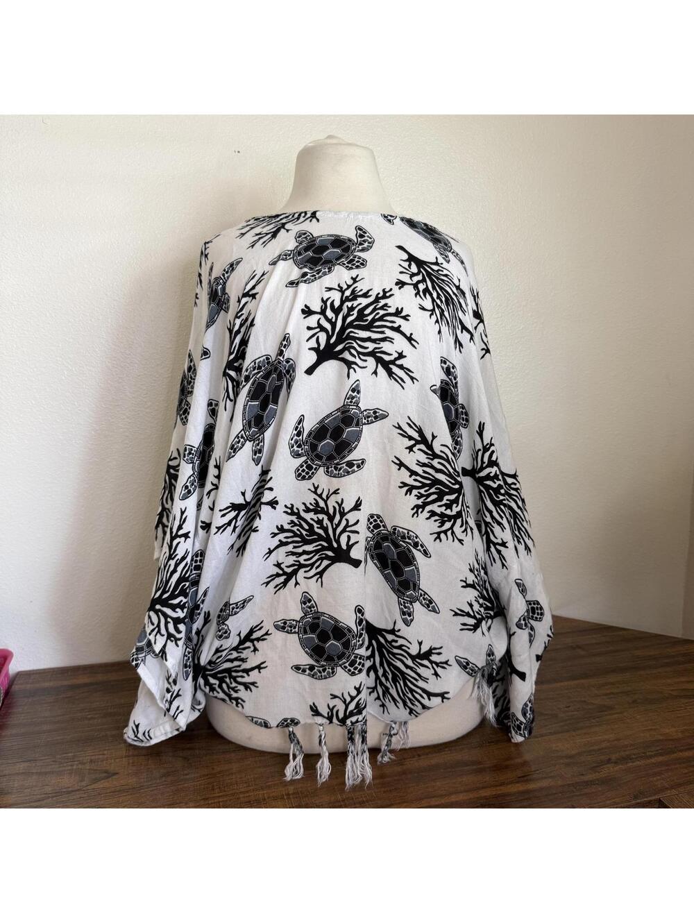 Island Planet Black and White Sea Turtle Print Beach Cover OS